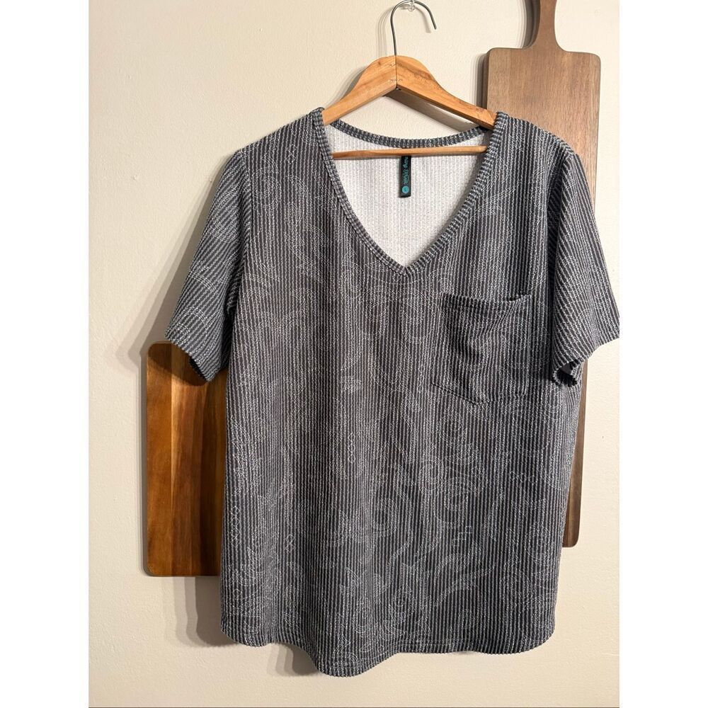 Sterling Kreek Black Gray Cream Rodeo Roundup Boot Stitch Top T-Shirt Size Large